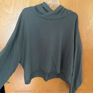 Dark Green Cropped Hooded Sweatshirt